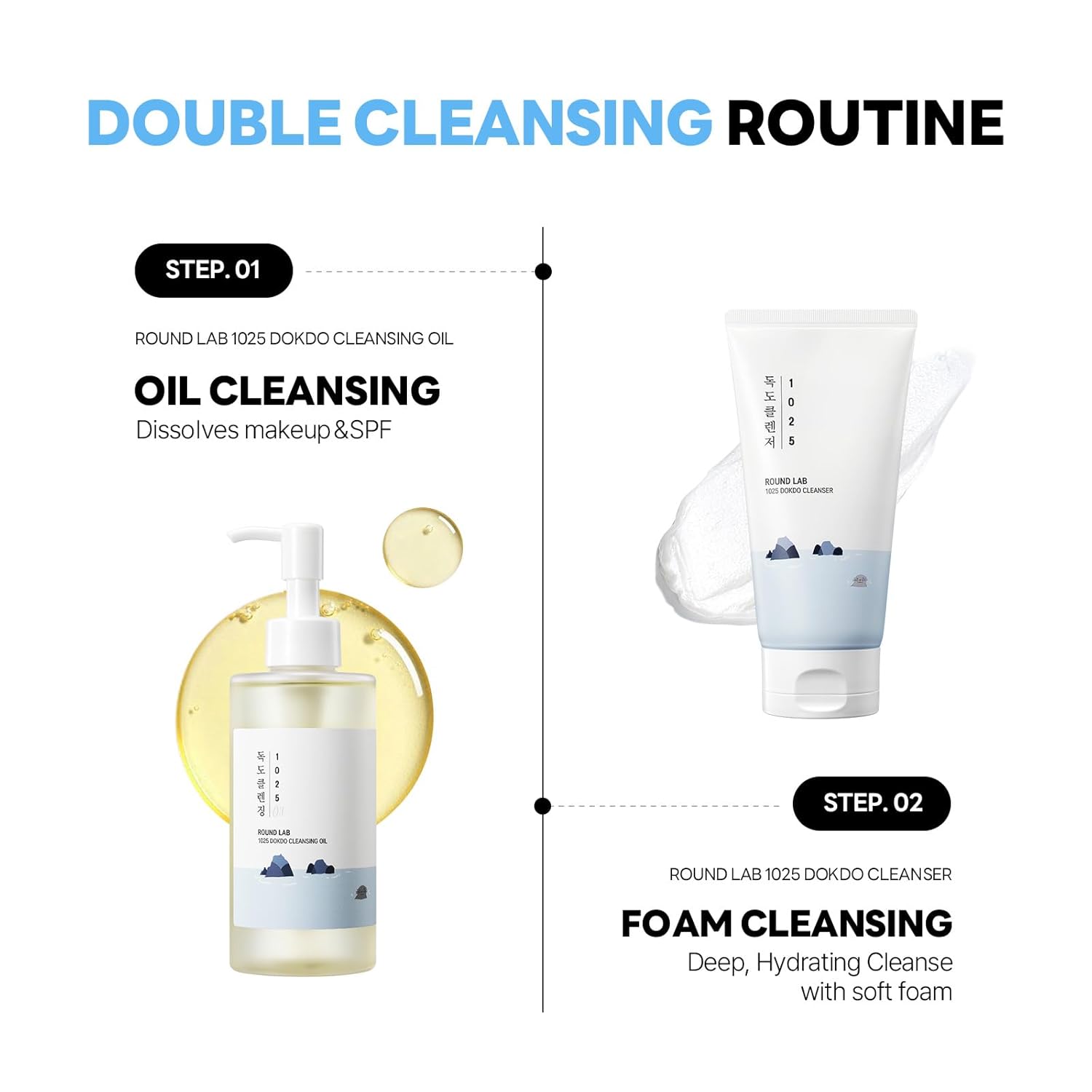 ROUND LAB 1025 Dokdo Cleansing Oil 6.76 Fl Oz, Facial Oil Cleanser for Face, Deep Pore Cleansing, Makeup Blackhead Impurities Remover, Easy to Wash Off No Oily Residue, Korean Skin Care