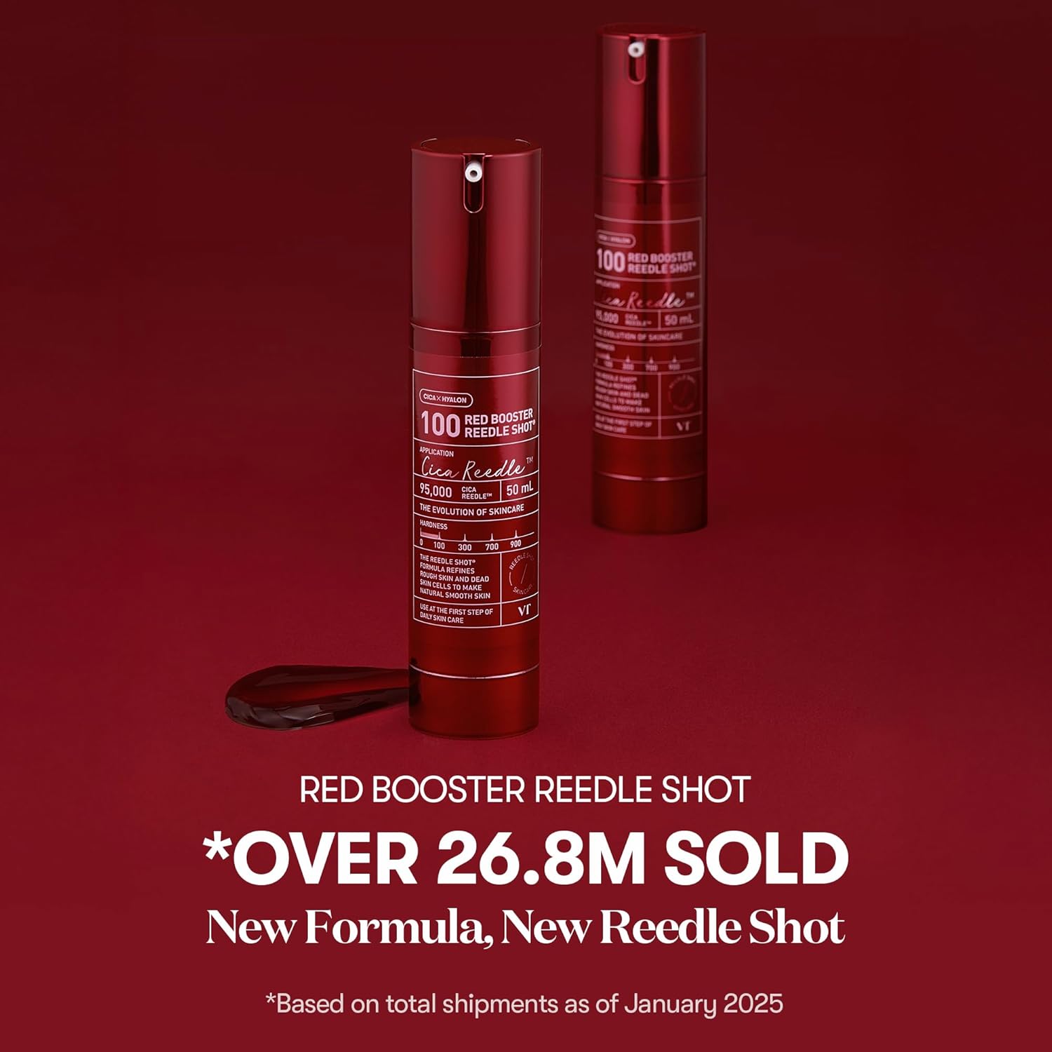 VT COSMETICS Red Booster Reedle Shot 100, Microneedling Serum with Dragon’s Blood, Exosome, Soothing Relief Serum for Irritated, and Sun-Stressed Skin, Scalp Care, Korean Skincare 1.69 fl oz (50ml)